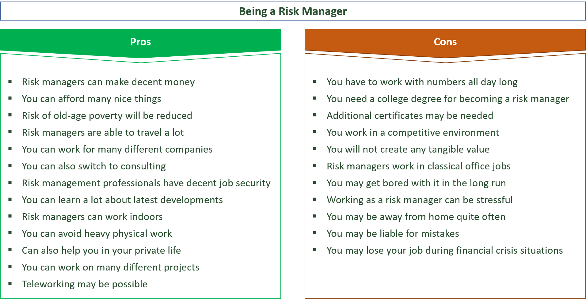 advantages and disadvantages of being a risk management professional
