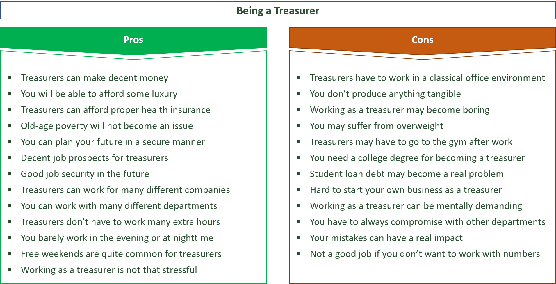 advantages and disadvantages of being a treasurer